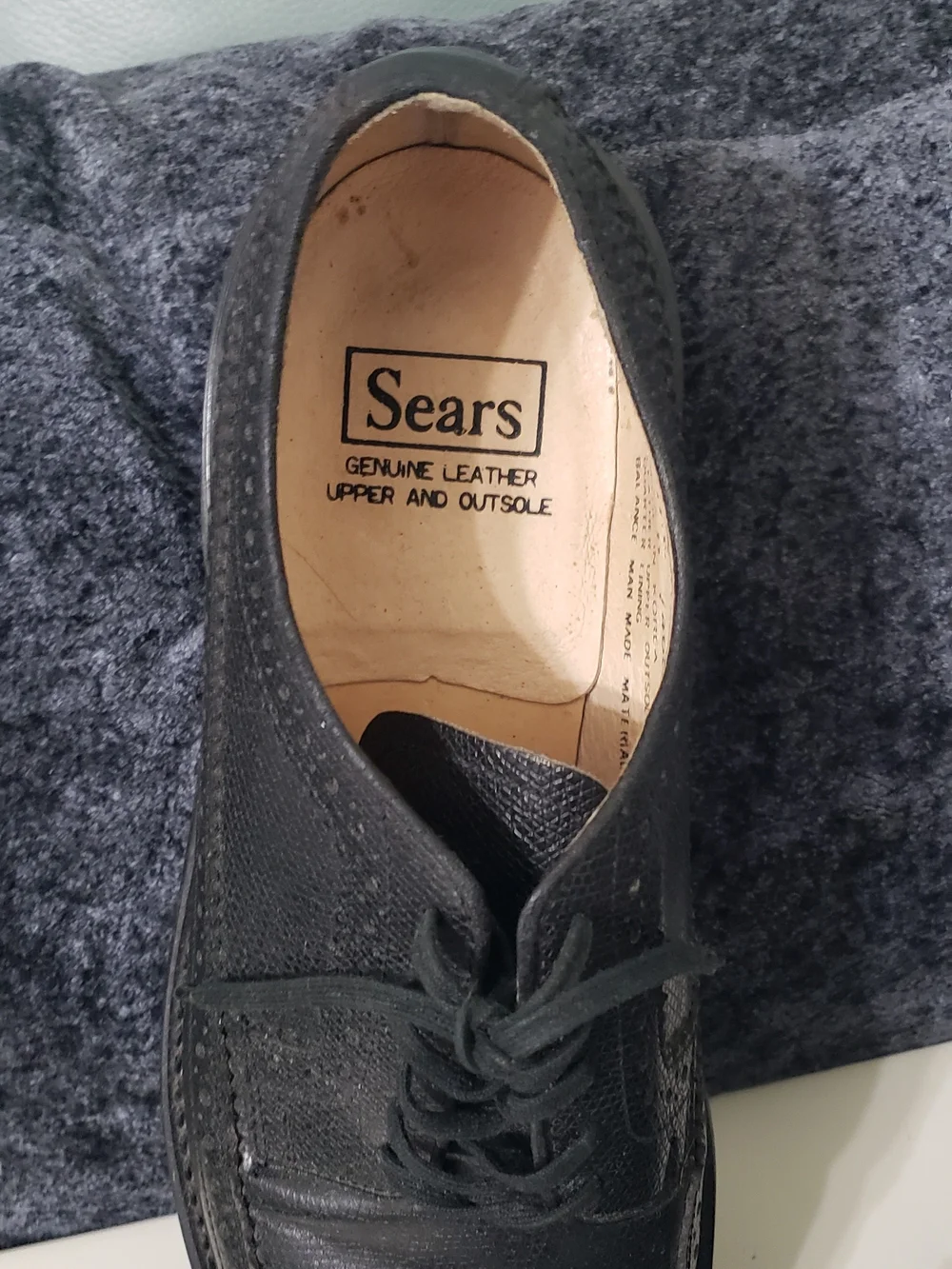 Vintage SEARS 8 1/2D Black Wing Tips Long Wings Derby Oxford Shoes